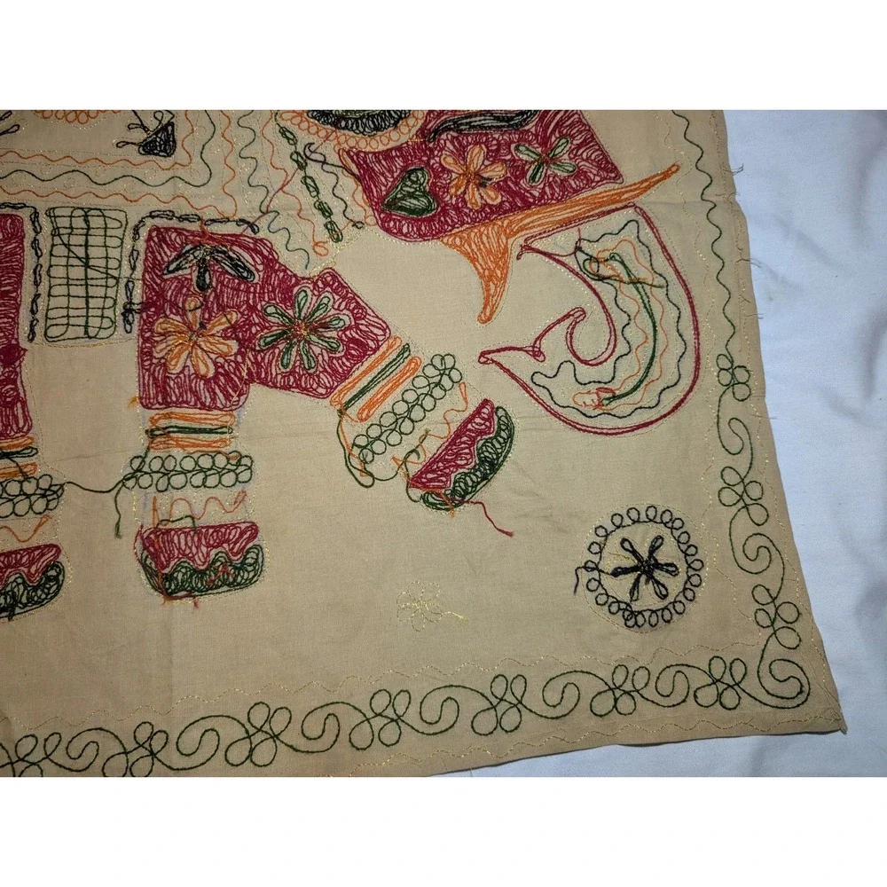 Vintage Indian ELEPHANT Wall Hanging Hand Stitched W/ Mirrors Tapestry 30